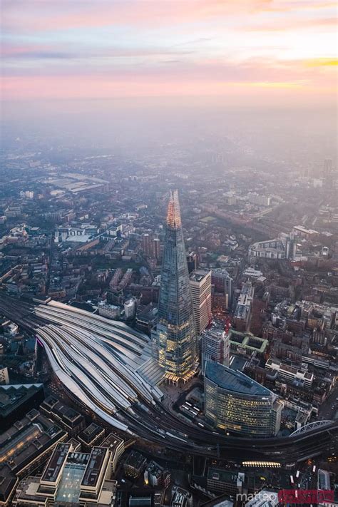 Aerial View Of The Shard Illuminated At Dusk London Royalty Free Image
