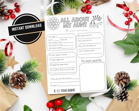 All About My Aunt Printable Best Christmas Present For Aunt Etsy