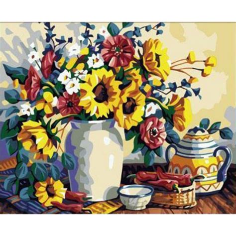 16x20 Diy Paint By Number Kit Oil Painting On Canvas Flowers Paint