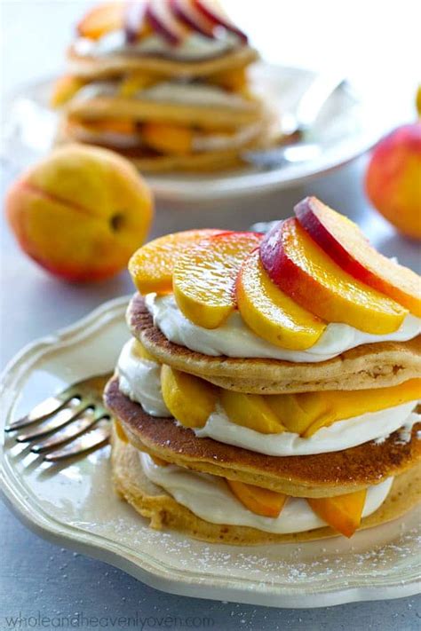 Peaches 'n' Cream Cheesecake Pancake Stacks