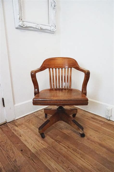 Price Reduced Antique Wooden Swivel Bankers Desk Chair Etsy