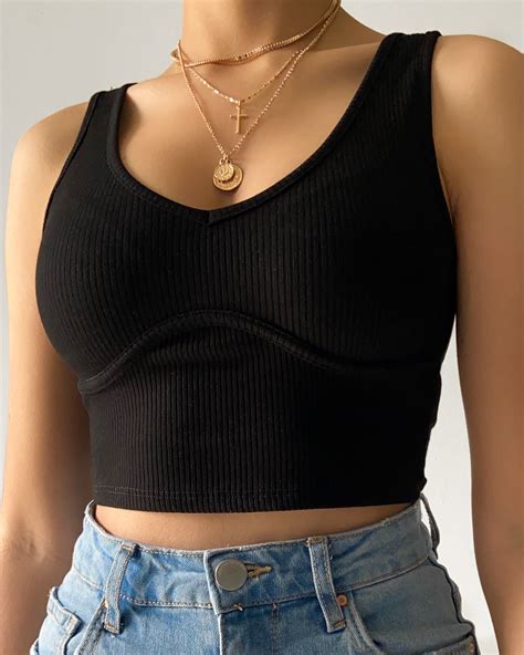 Makayla Crop Top Black In 2021 Black Tank Tops Outfit Top Outfits Cute Casual Outfits