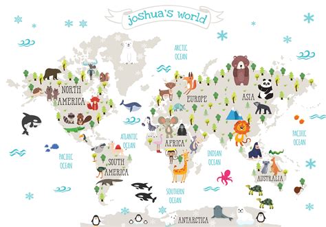 Nursery Printable Animal World Map Kids World Map Poster