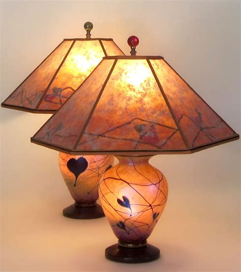 Hearts Art Glass Lamps With Mica Lamp Shades