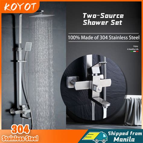 Koyot 304 Stainless Steel Bathroom Hot And Cold Square Shower Set With Rainfall Shower Head High