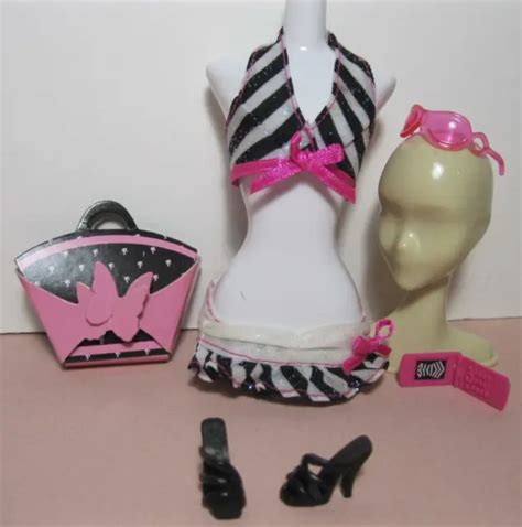 THEN AND NOW Barbie Doll Black White Stripe Bikini Swimsuit Shoes