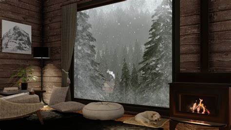 Cozy Cabin Ambience With Crackling Fireplace And Winter Blizzard Sounds