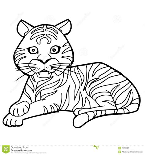 Cartoon tiger black white line coloring sheet colouring. Cartoon Cute Tiger Coloring Page Vector Stock Vector ...