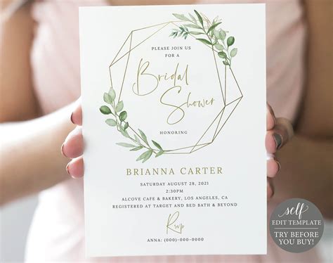 Bridal Shower Invite Template, Editable Printable Instant Download ...
