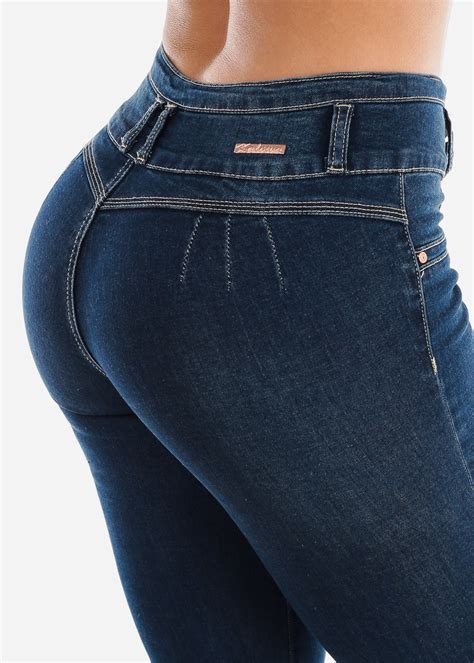 Moda Xpress Womens Skinny Jeans High Waisted Butt Lifting Push Up Dark Wash Skinny Jeans