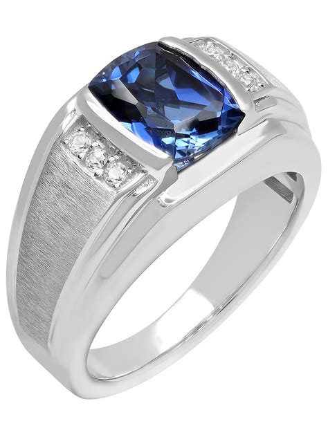 Blue Sapphire And Cz Ring For Men In 925 Sterling Silver Lab Etsy Uk
