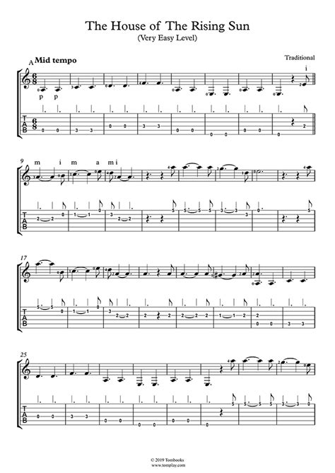 The House Of The Rising Sun Easy Level Traditional Guitar Tabs And Sheet Music Lupon Gov Ph