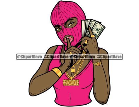 digital drawing and illustration art and collectibles gangster ski mask talk money stack cell phone