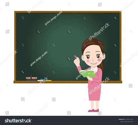 Illustration Female Teacher Teaching Front Blackboard Stock Vector