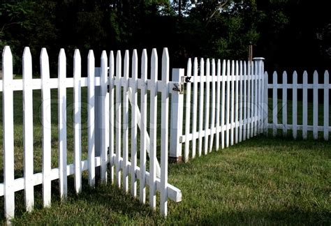 W white vinyl westchester scalloped spaced picket fence panel easy to install, the westchester 6 ft. White picket fence with gate opened | Stock Photo | Colourbox