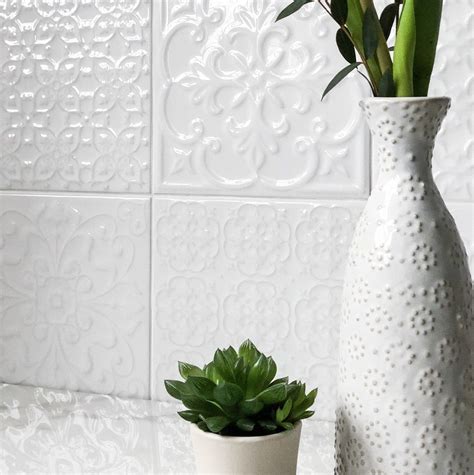 Marazzi White Gloss Victorian Patchwork With Raised Pattern Wall Tiles