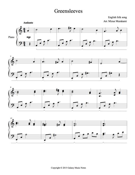 Greensleeves arranged for clarinet and guitar duo. Greensleeves | Intermediate piano sheet music