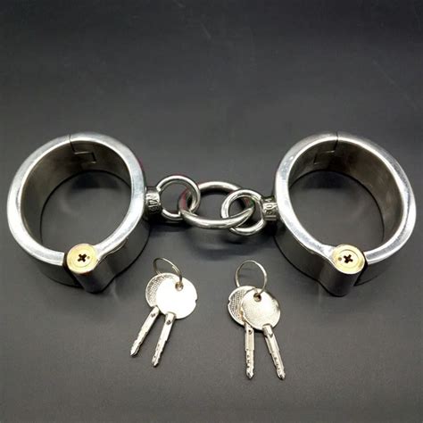 Top Stainless Steel Oval Handcuffs Locking Bdsm Bondage Hand Cuffs