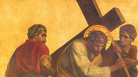 The Way Of The Cross SIMON OF CYRENE HELPS JESUS TO CARRY THE CROSS Catholics Striving For