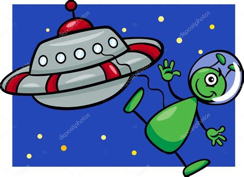 Alien With Ufo Cartoon Illustration — Stock Vector © Izakowski 26896397