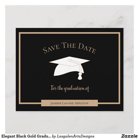 Elegant Black Gold Graduation Save The Date Announcement Postcard