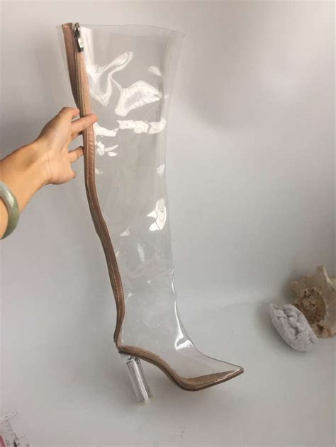 New Collections Clear Pvc Over The Knee Pointed Toe Women Boots