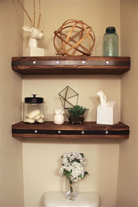 Our bathroom storage collection organizes your essentials, so everyone can calmly find what they are looking for even during the hectic morning rush hour. DIY Floating Shelves with Faux Rivets