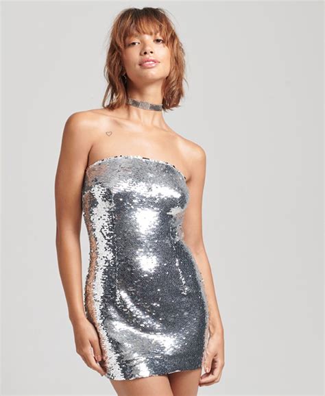 Superdry Uk Sequin Bandeau Bodycon Dress Womens Sale Womens View All