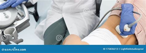 Doctor Examining Kidney Of Female Patient Stock Image Image Of