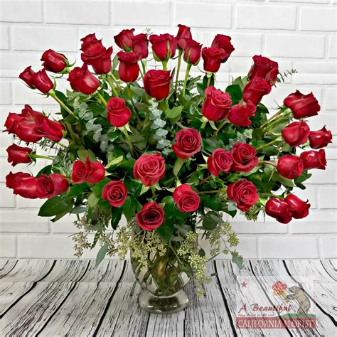 50 Fifty Red Roses In A Vase From Abc Florist In Long Beach Ca A