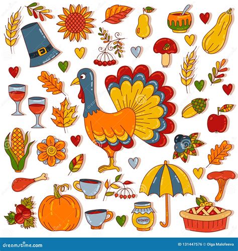 Thanksgiving Day Icons Vector Set Stock Vector Illustration Of Plant