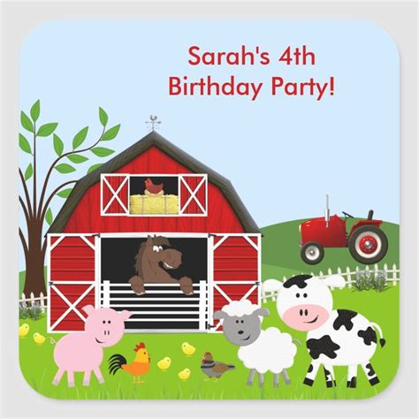 Barnyard Farm Animals Birthday Party Sticker Zazzle Farm Animals