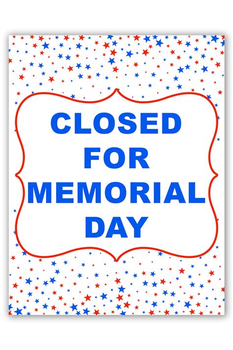 Printable Sign Closed Memorial Day Example 7 Mom Envy