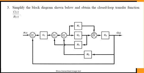 Simplify The Block Diagram Shown Below And Obtain The Closedloop