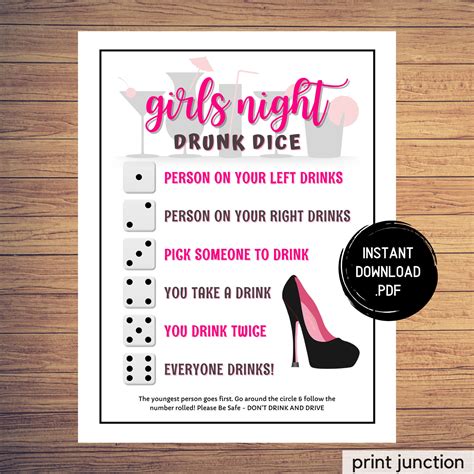 Girls Night Out Drunk Dice Drinking Game Girls Night In Party Games