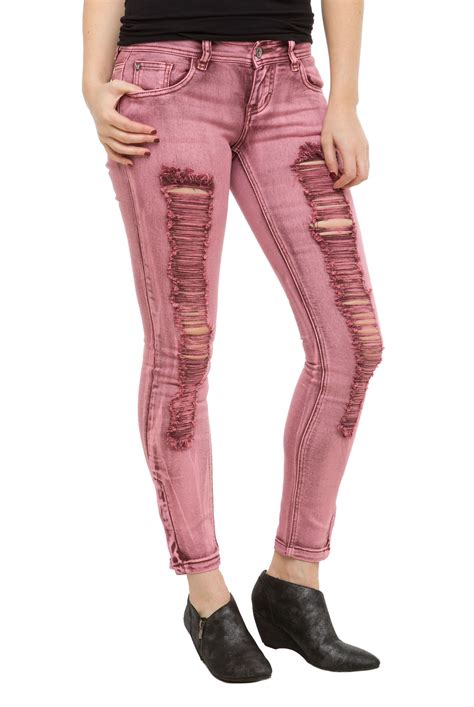 Women Jeans Pink Skinny Jeans Womens Ripped Jeans