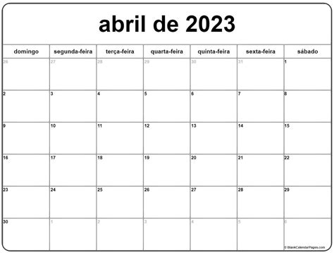 Abril De 2023 Calendario Grátis Em Português Calendario Abril