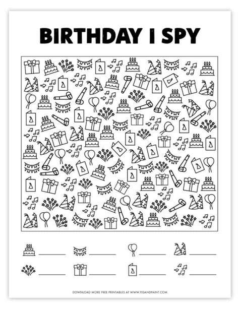 Free Printable Birthday I Spy Game For Kids Pjs And Paint