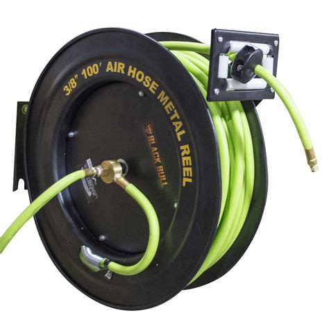 100 Foot Retractable Air Hose Reel With Auto Rewind Black Bull