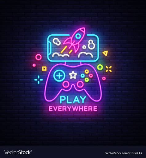 Gamepad And Smartphone Neon Sign Games Royalty Free Vector