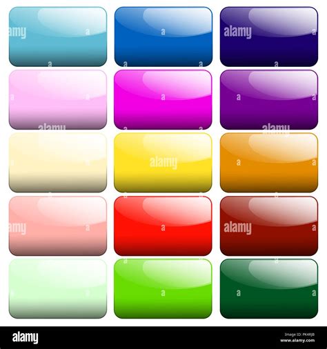 Set Of Fifteen Glossy Rounded Rectangle Buttons On A White Background