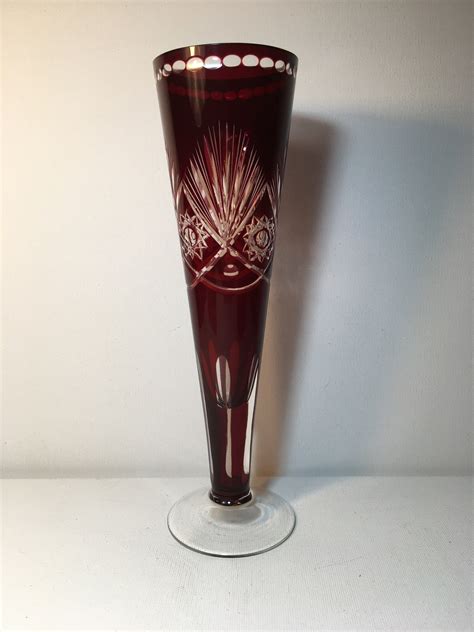 Vintage Red Cut Glass Vase Vintage Flower Vase Etsy