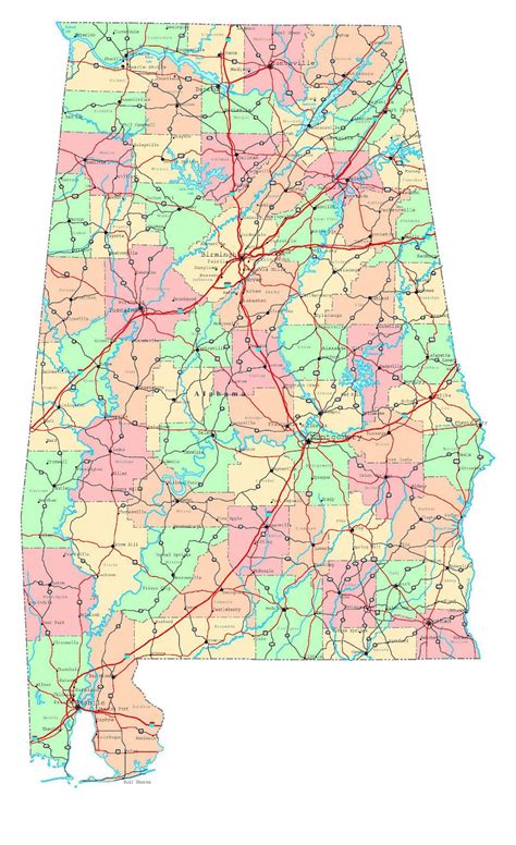 Large Detailed Administrative Map Of Alabama State With Roads Highways