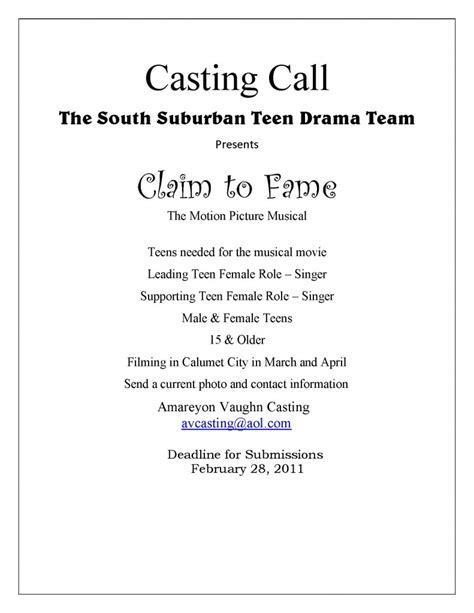Casting Call The South Suburban Teen Drama Team Deadline February 28