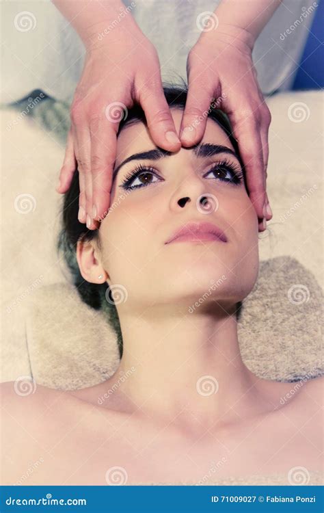 Serious Gorgeous Woman Getting Head Massage In Relaxing Spa Stock Image Image Of Dayspa Body