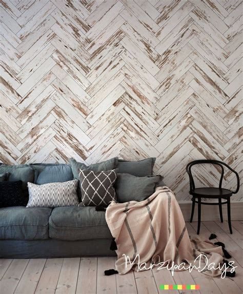 Wooden chevron wallpaper Wood wall mural Chevron pattern | Etsy in 2020 ...