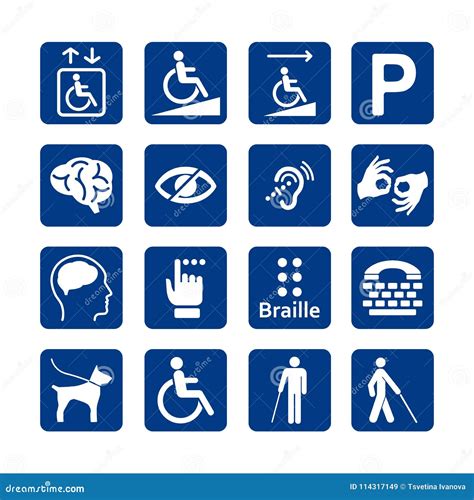 Blue Disability Symbols And Signs Collection May Be Used To Publicize