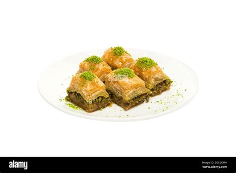 Baklava Turkish Sweets With Pistachio Turkish Baklava In White Plate