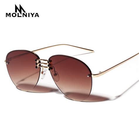 molniya new rimless pilot sunglasses women hd brown lens lunette de soleil femme 2019 female sun