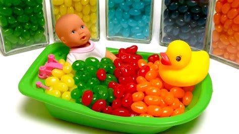 Baby Doll Bath Time In Jelly Belly Candy Beans With Surprise Toys